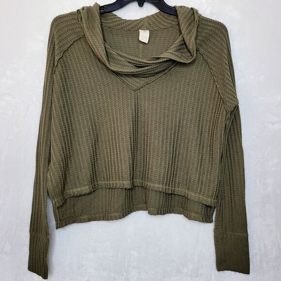 We The Free Wildcat Cowl Neck Waffle Knit Thermal Pullover Lightweight Sweater - Picture 1 of 6